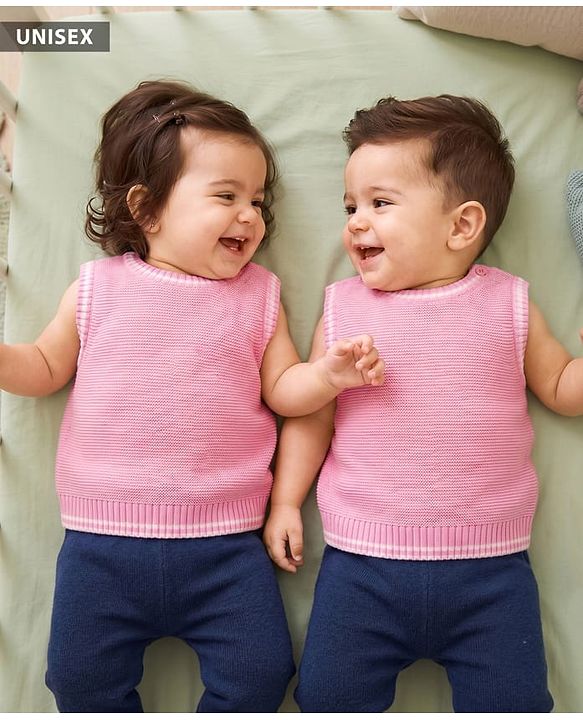 Babyhug Knit Sleeveless Solid Color Pullover Vest - Pink
