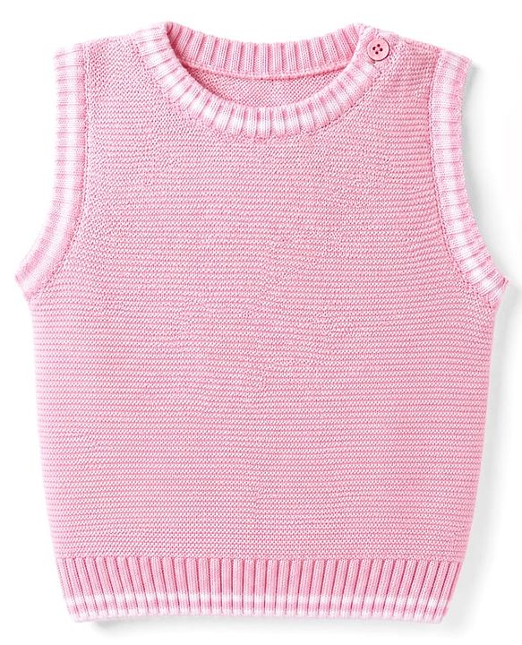 Babyhug Knit Sleeveless Solid Color Pullover Vest - Pink