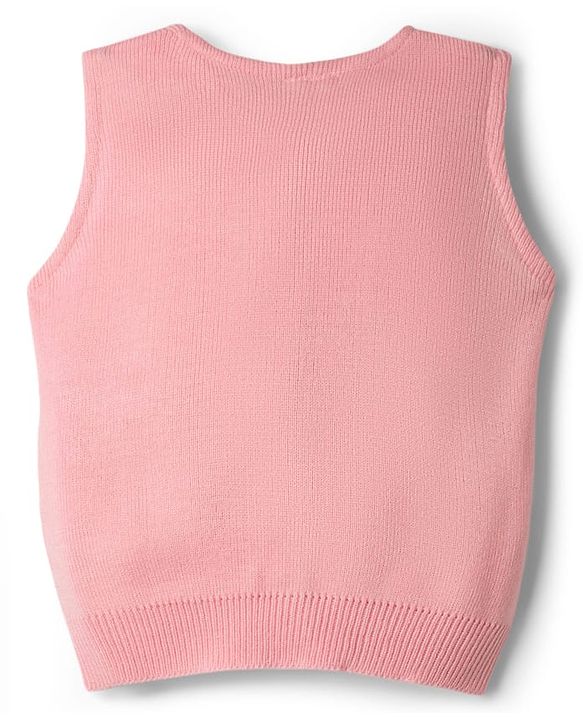 Babyhug Knit Sleeveless Solid Front Open Sweater - Pink