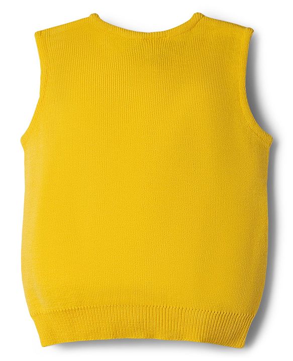 Babyhug Knit Sleeveless Solid Front Open Sweater - Yellow