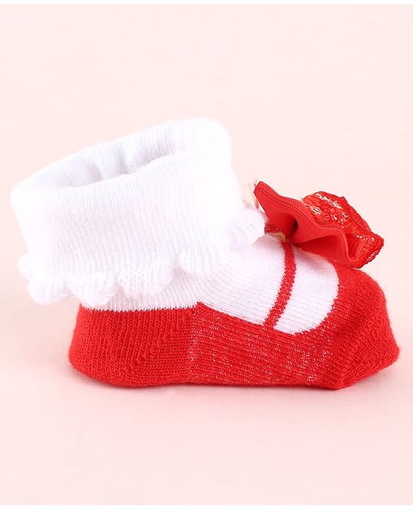 Cute Walk by Babyhug Fabric Socks Shoes With Large Bow Applique - Red