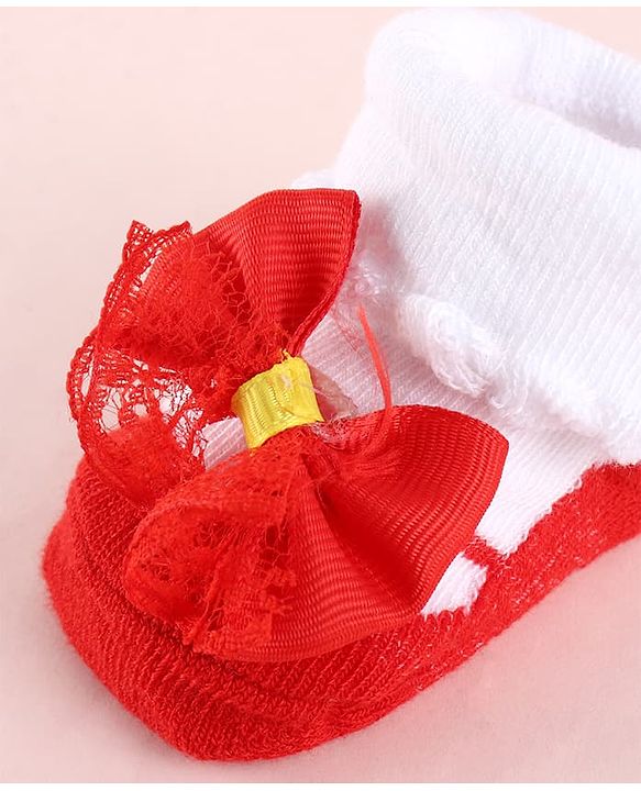 Cute Walk by Babyhug Fabric Socks Shoes With Large Bow Applique - Red