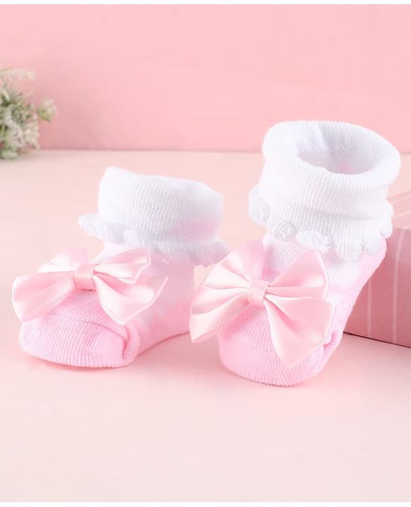 Cute Walk by Babyhug Fabric Socks Shoes With Large Bow Applique - Pink