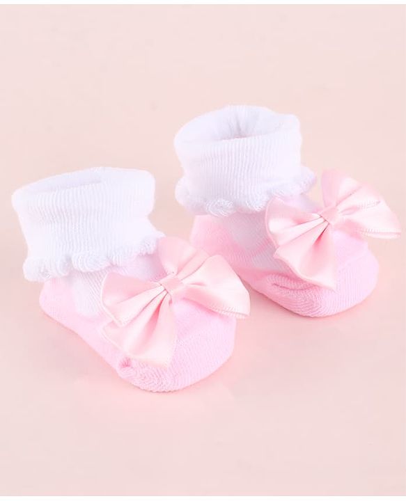 Cute Walk by Babyhug Fabric Socks Shoes With Large Bow Applique - Pink