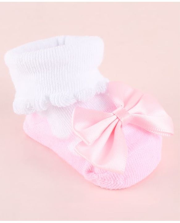 Cute Walk by Babyhug Fabric Socks Shoes With Large Bow Applique - Pink