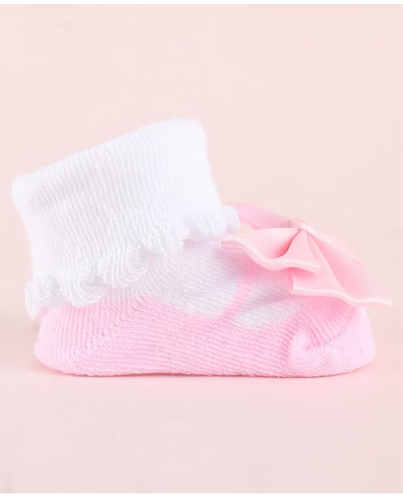 Cute Walk by Babyhug Fabric Socks Shoes With Large Bow Applique - Pink