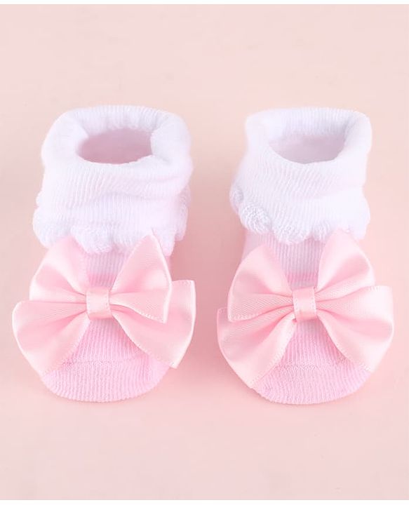 Cute Walk by Babyhug Fabric Socks Shoes With Large Bow Applique - Pink