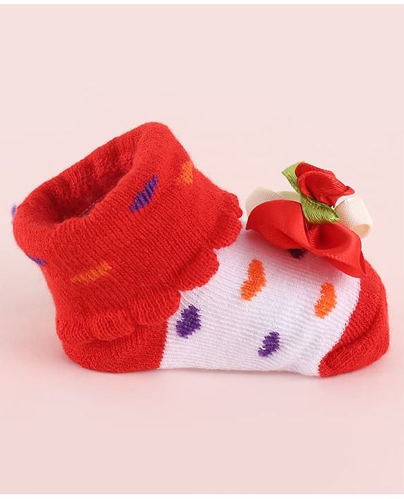 Cute Walk by Babyhug Fabric Socks Shoes With Large Floral Applique - Red