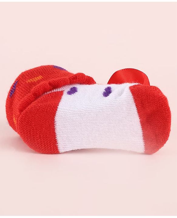 Cute Walk by Babyhug Fabric Socks Shoes With Large Floral Applique - Red