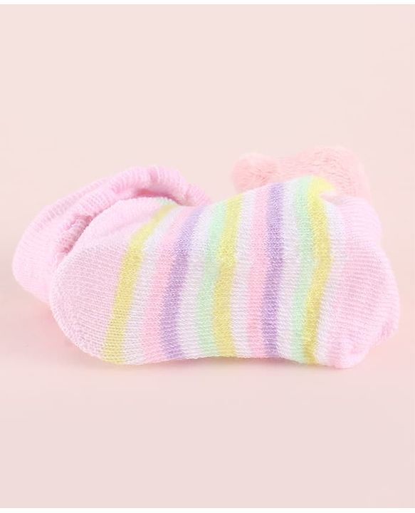 Cute Walk by Babyhug Fabric Socks Shoes With Strips & Large Animal Applique - Pink
