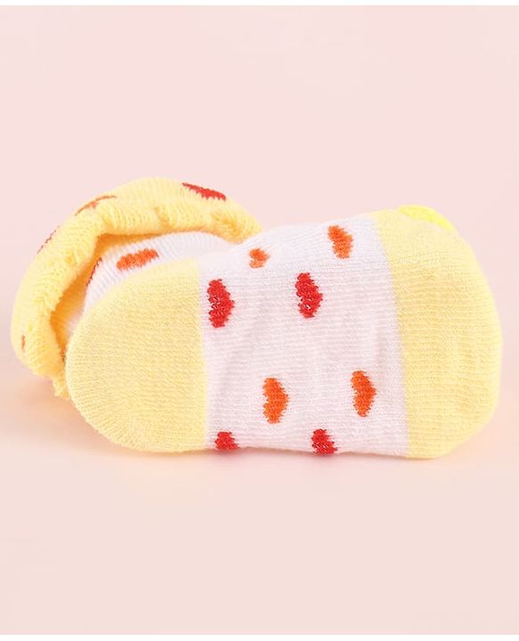 Cute Walk by Babyhug Fabric Socks Shoes With Hearts & Large Chick Applique - Yellow