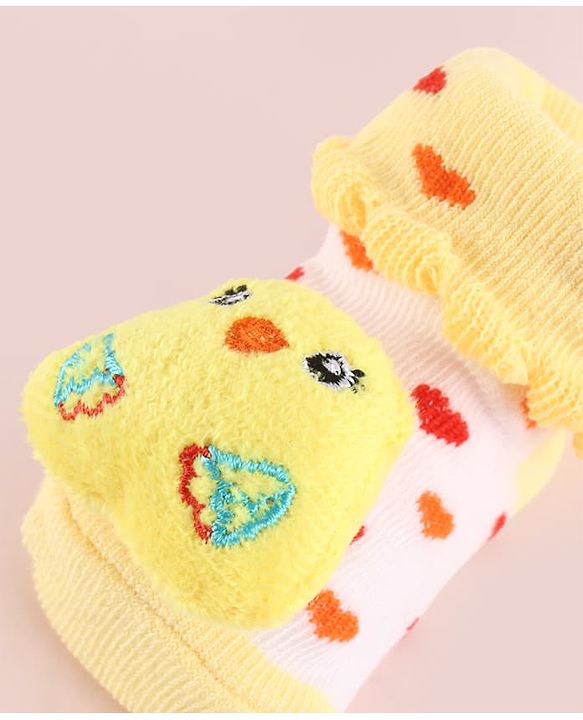 Cute Walk by Babyhug Fabric Socks Shoes With Hearts & Large Chick Applique - Yellow