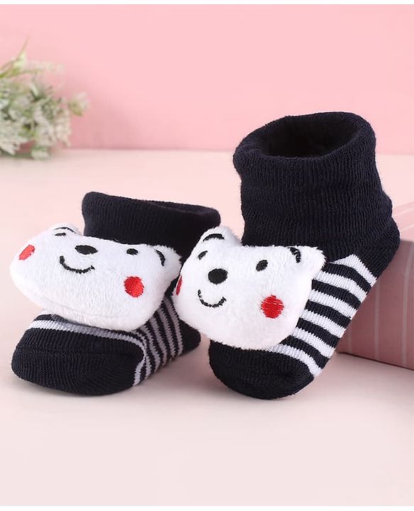Cute Walk by Babyhug Fabric Socks Shoes With Strips & Large Animal Applique - White
