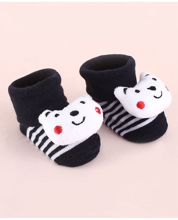 Cute Walk by Babyhug Fabric Socks Shoes With Strips & Large Animal Applique - White
