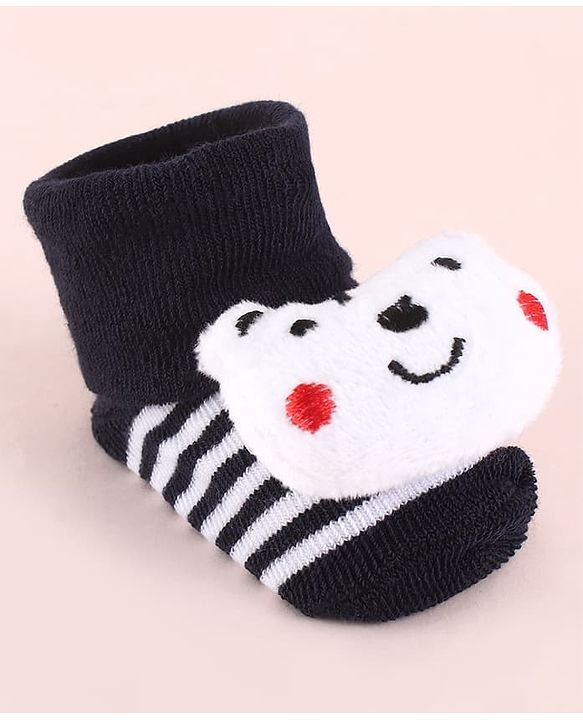Cute Walk by Babyhug Fabric Socks Shoes With Strips & Large Animal Applique - White