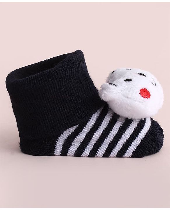 Cute Walk by Babyhug Fabric Socks Shoes With Strips & Large Animal Applique - White