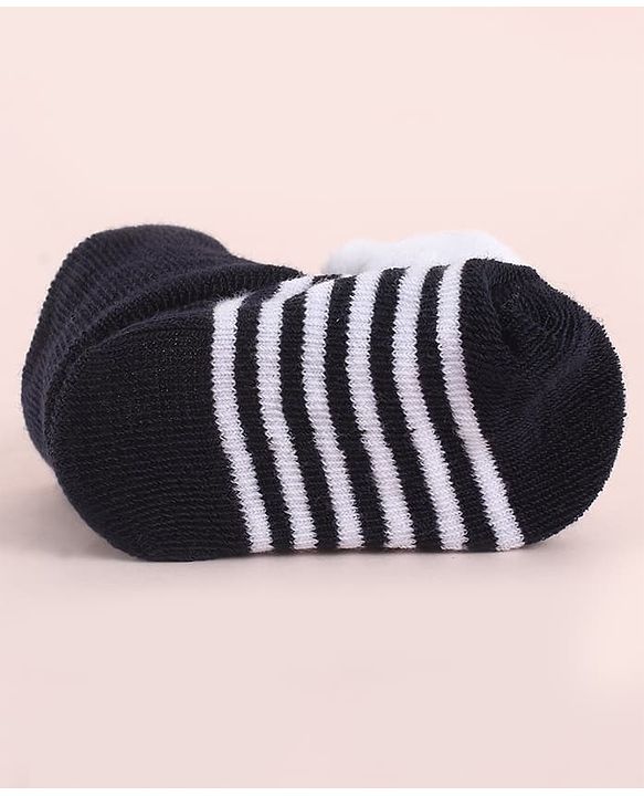 Cute Walk by Babyhug Fabric Socks Shoes With Strips & Large Animal Applique - White