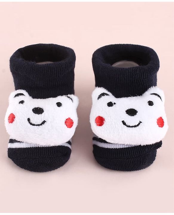 Cute Walk by Babyhug Fabric Socks Shoes With Strips & Large Animal Applique - White