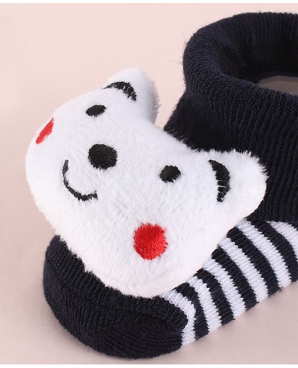 Cute Walk by Babyhug Fabric Socks Shoes With Strips & Large Animal Applique - White