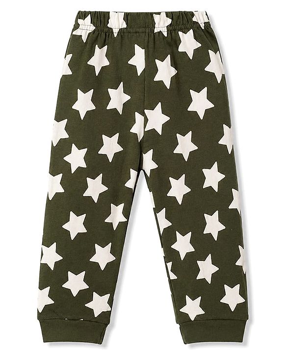 Babyhug 100% Cotton Knit Full sleeves T-Shirts & Pyjama Night Suit With Champion & Star Print - Dark Green