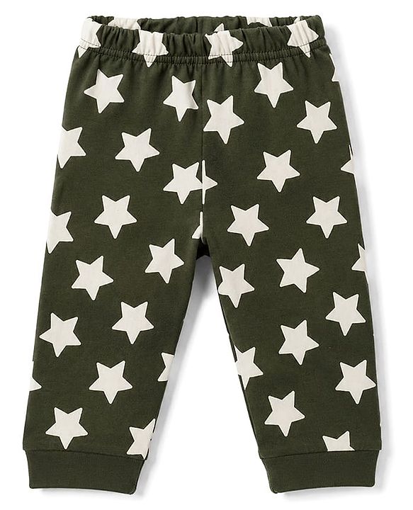 Babyhug 100% Cotton Knit Full sleeves T-Shirts & Pyjama Night Suit With Champion & Star Print - Dark Green
