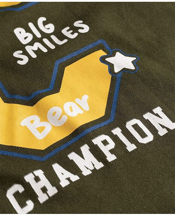 Babyhug 100% Cotton Knit Full sleeves T-Shirts & Pyjama Night Suit With Champion & Star Print - Dark Green