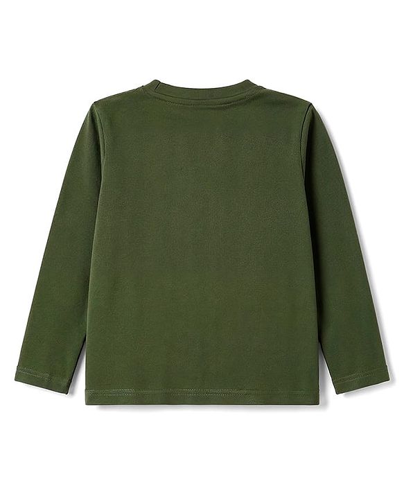 Babyhug 100% Cotton Knit Full Sleeves T-Shirt & Pajama Night Suit with Bear Face & Star Print - Dark Green
