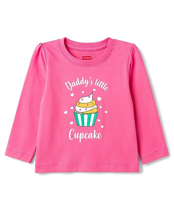 Babyhug 100% Cotton Knit Full Sleeves T-Shirt & Pyjama Night Suit With Cupcake & Heart Print - Pink
