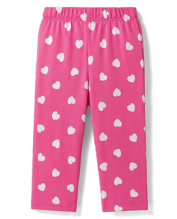 Babyhug 100% Cotton Knit Full Sleeves T-Shirt & Pyjama Night Suit With Cupcake & Heart Print - Pink