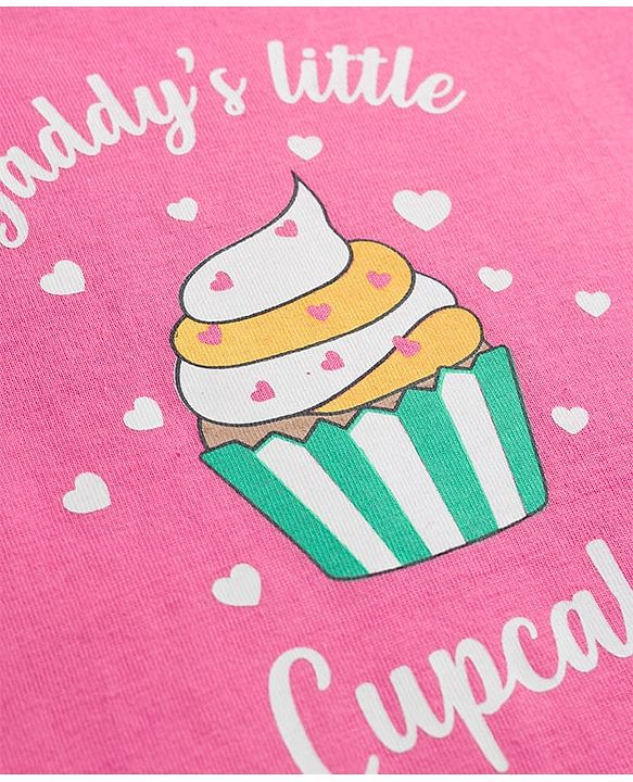 Babyhug 100% Cotton Knit Full Sleeves T-Shirt & Pyjama Night Suit With Cupcake & Heart Print - Pink