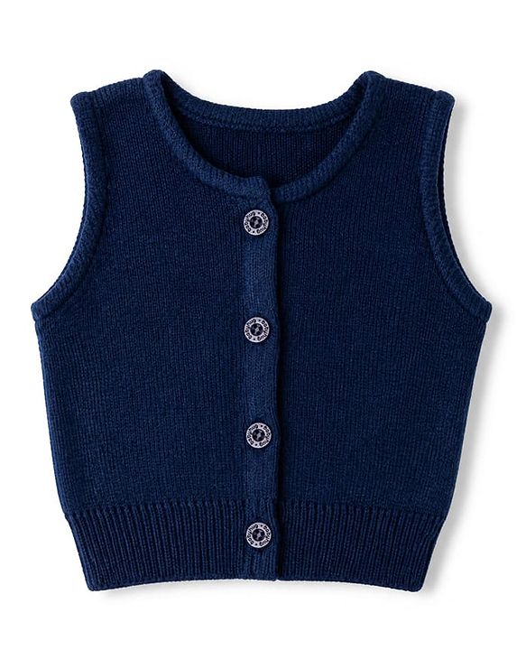 Babyhug Knit Sleeveless Front Open Sweaters - Navy Blue