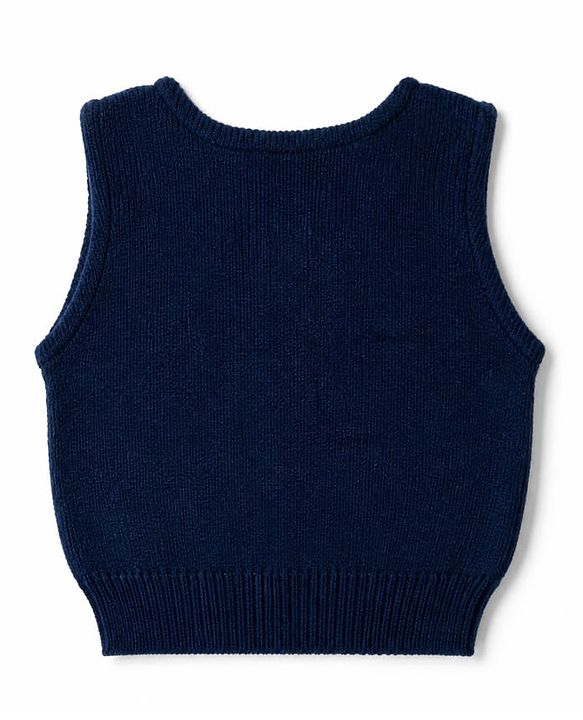 Babyhug Knit Sleeveless Front Open Sweaters - Navy Blue