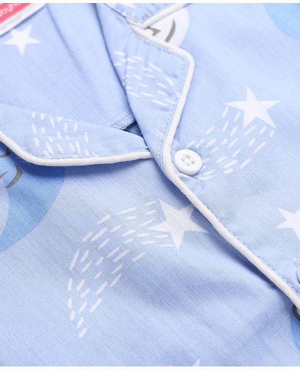 Babyhug Disney 100% Cotton Poplin Woven Shirt & Pyjama Night Suit with Bear Print in Blue