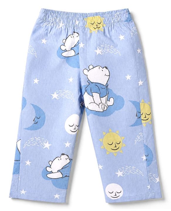 Babyhug Disney 100% Cotton Poplin Woven Shirt & Pyjama Night Suit with Bear Print in Blue