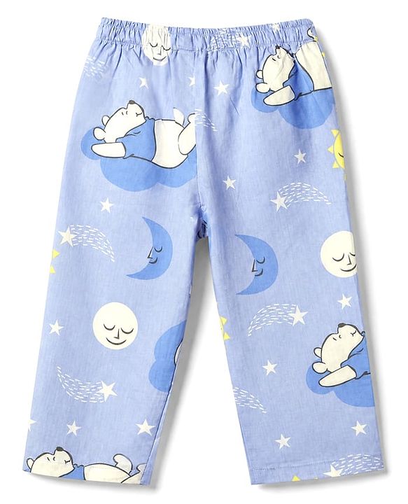 Babyhug Disney 100% Cotton Poplin Woven Shirt & Pyjama Night Suit with Bear Print in Blue