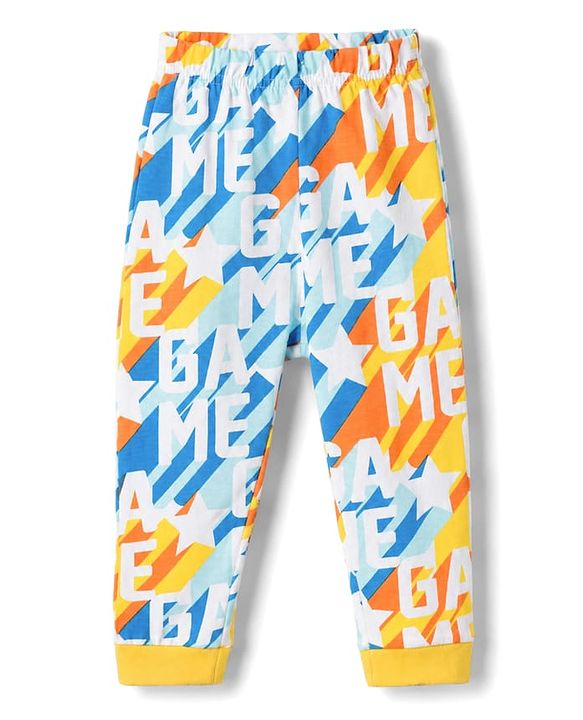 Babyhug 100% Cotton Knit Full Sleeves T-Shirt & Pyjama Co-Ord Night Suit With Text Print - Multicolor
