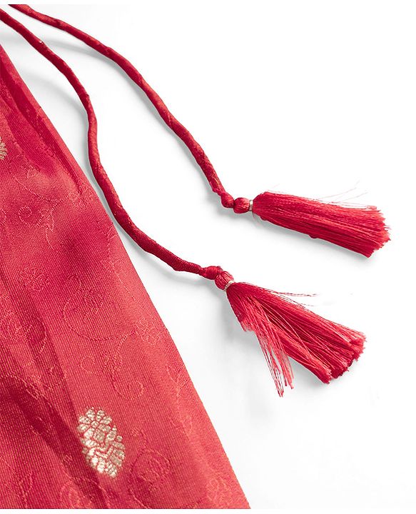 Babyhug Premium 100% Cotton Woven 3/4th Bell Sleeves Lehenga Choli and Dupatta Set With Floral Foil Print in Red