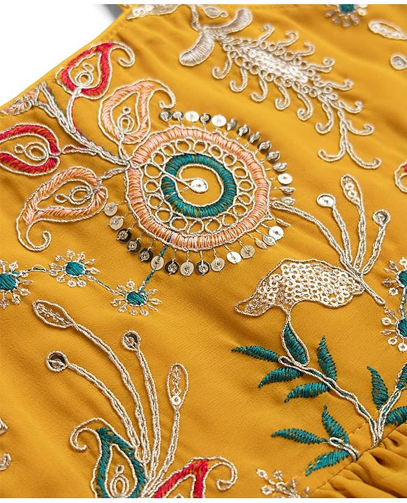 Babyhug Georgette Woven Sleeveless Kurta & Salwar Set With Dupatta - Mustard