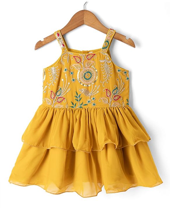 Babyhug Georgette Woven Sleeveless Kurta & Salwar Set With Dupatta - Mustard