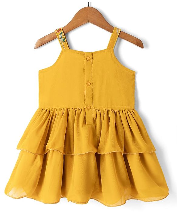 Babyhug Georgette Woven Sleeveless Kurta & Salwar Set With Dupatta - Mustard
