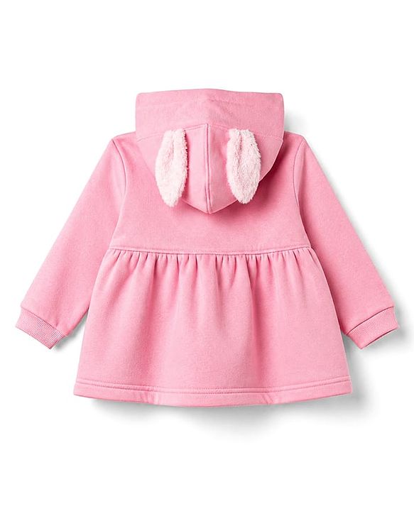 Babyhug Knit Full Sleeves Sweat Jacket with Hood & Bunny Applique - Pink