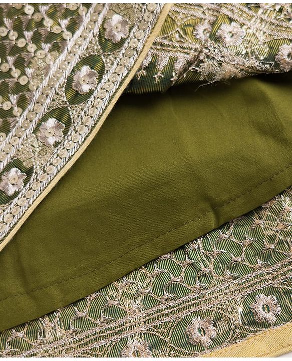 Babyhug Woven Half Sleeves Brocade Floral Zari Embroidered Lehenga Choli and Dupatta Set with Sequin Detailing - Green