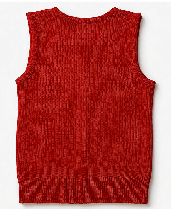 Babyhug Knit Sleeveless Front Open Sweater - Red
