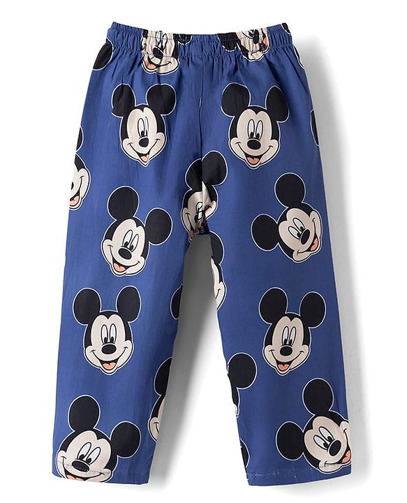 Babyhug Disney 100% Cotton Poplin Woven Full Sleeves Co-ord Shirt & Pajama Night Suit with Mickey Mouse Graphic Print - Navy Blue