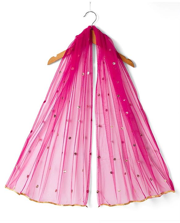 Babyhug Woven Brocade Half Sleeves Printed Choli & Lehenga Set With Dupatta - Fuchsia