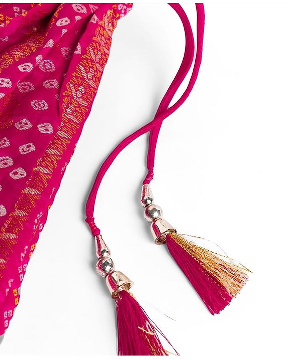 Babyhug Woven Brocade Half Sleeves Printed Choli & Lehenga Set With Dupatta - Fuchsia