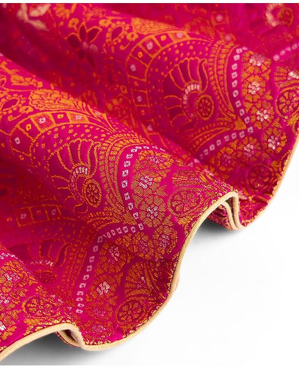 Babyhug Woven Brocade Half Sleeves Printed Choli & Lehenga Set With Dupatta - Fuchsia