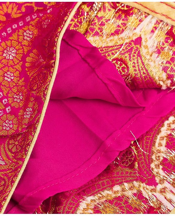 Babyhug Woven Brocade Half Sleeves Printed Choli & Lehenga Set With Dupatta - Fuchsia