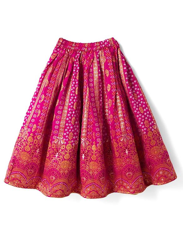 Babyhug Woven Brocade Half Sleeves Printed Choli & Lehenga Set With Dupatta - Fuchsia