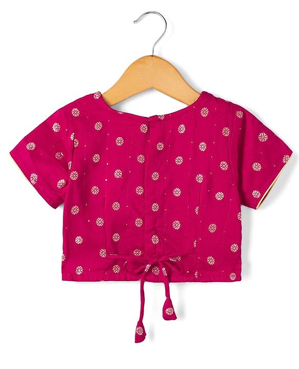 Babyhug Woven Brocade Half Sleeves Printed Choli & Lehenga Set With Dupatta - Fuchsia